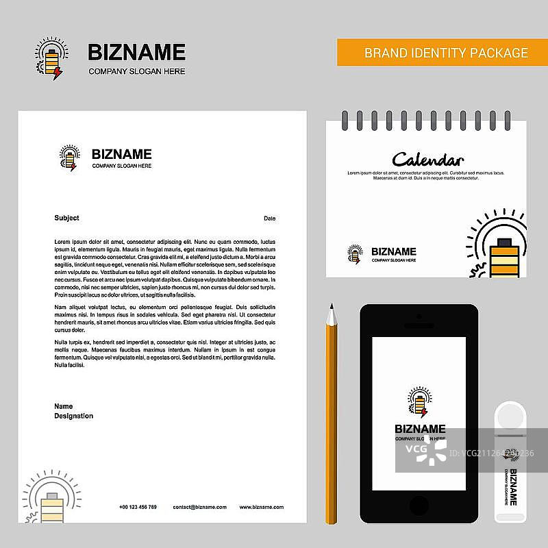 电池商业信头、2019年日历和移动应用程序设计矢量模板图片素材