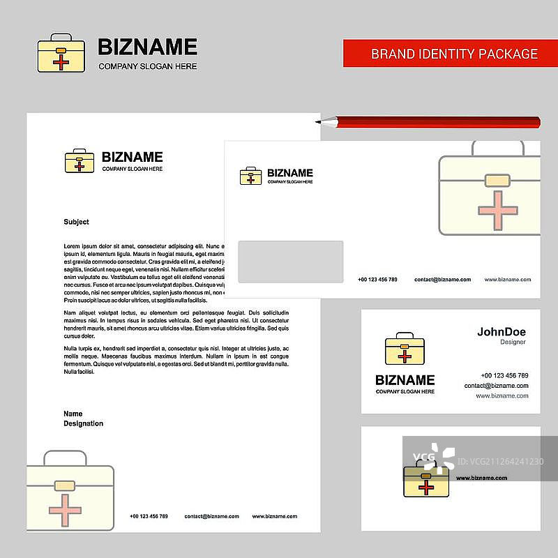 急救箱商业信头、信封和名片设计矢量模板图片素材