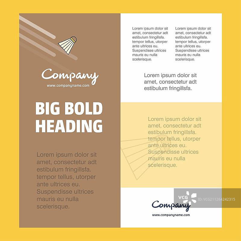 羽毛球商务公司海报模板，带文本和图像占位符矢量背景图片素材