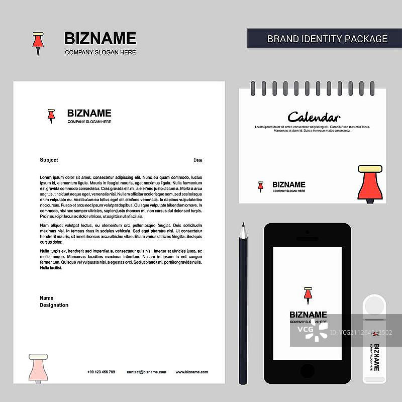图钉商务信笺与2019年日历移动应用设计矢量模板图片素材
