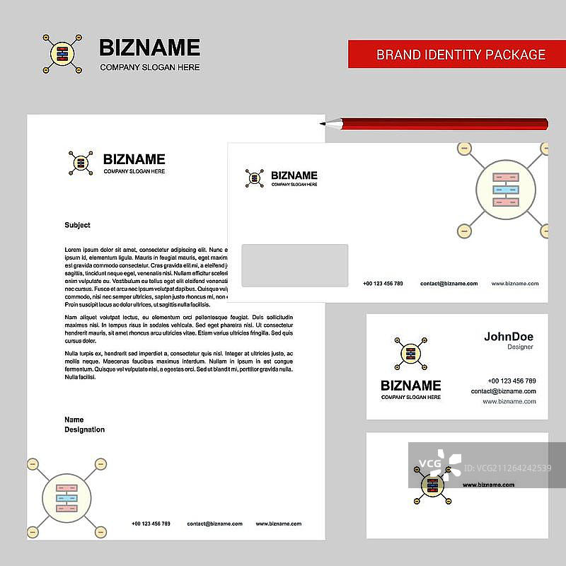 网络路由器商务信笺、信封和名片设计矢量模板图片素材