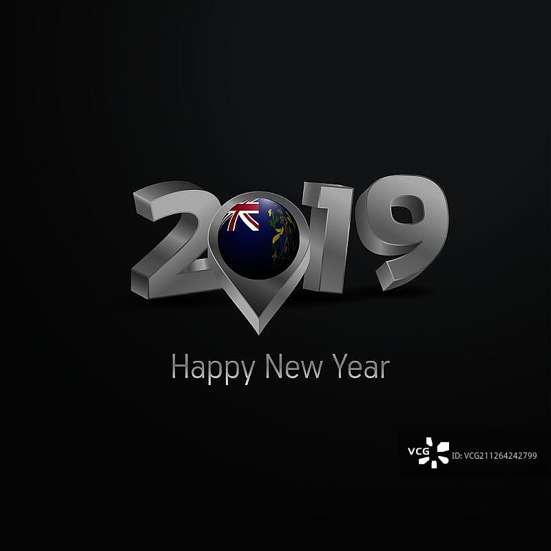 2019新年快乐灰色排版与皮特凯恩群岛旗定位器。国家国旗设计图片素材