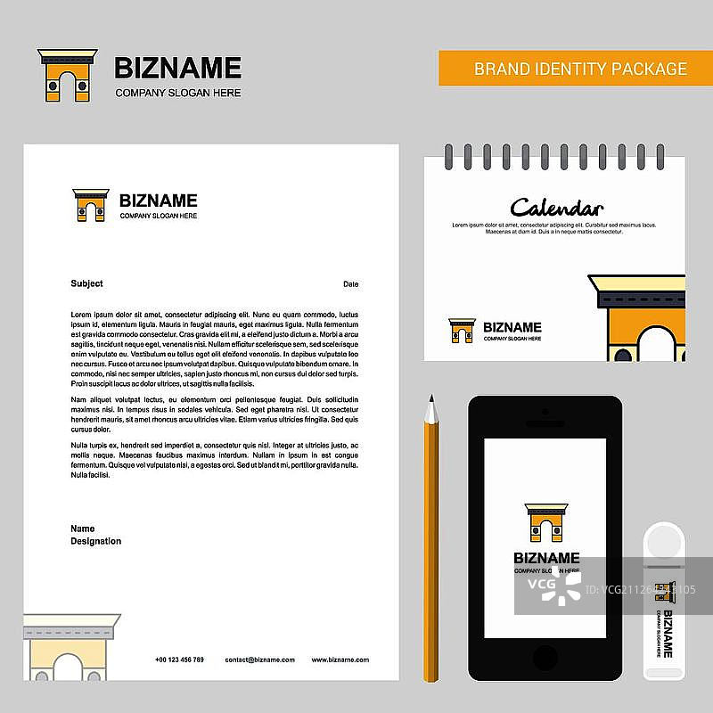 门商务信笺、2019年日历和移动应用程序设计矢量模板图片素材