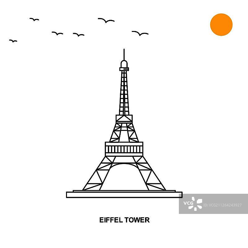 埃菲尔铁塔纪念碑，世界旅行背景线性风格插画图片素材