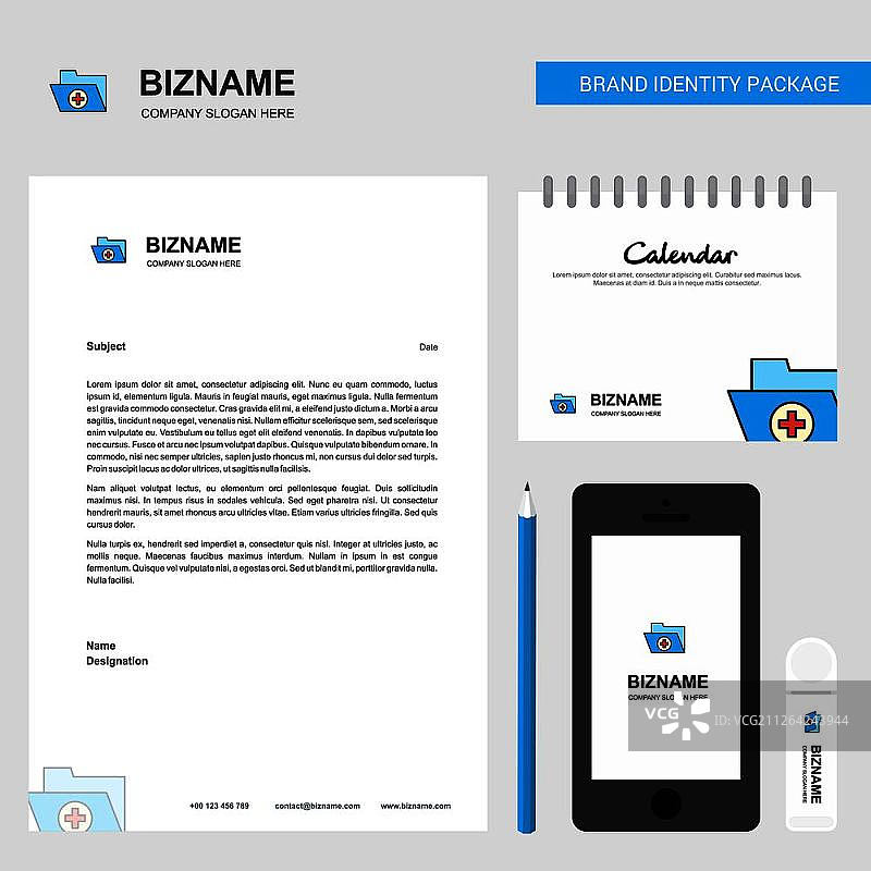 医疗文件夹信头、2019年日历和移动应用程序设计矢量模板图片素材