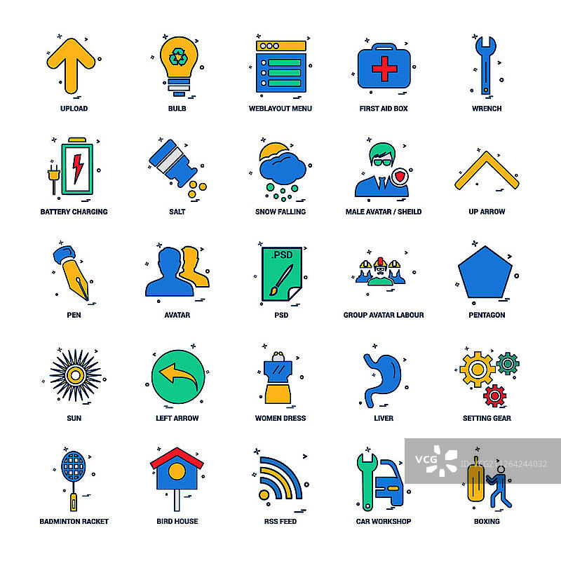 25商业概念混合平面颜色图标集图片素材