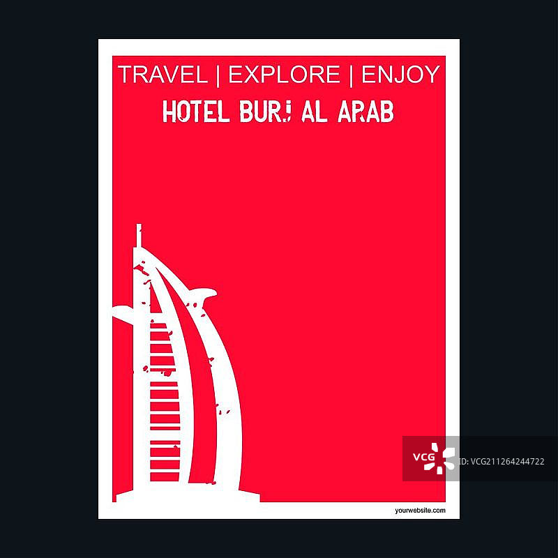 阿拉伯联合酋长国迪拜阿拉伯塔酒店地标宣传册（扁平风格和排版矢量）图片素材