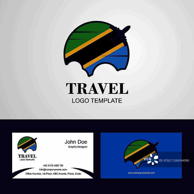 旅行坦桑尼亚旗帜Logo和名片设计图片素材