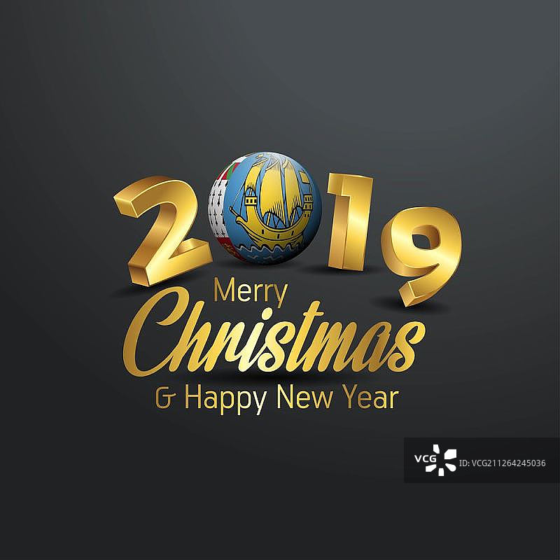 圣皮埃尔和密克隆群岛旗帜2019圣诞节排版。新年抽象庆祝背景图片素材
