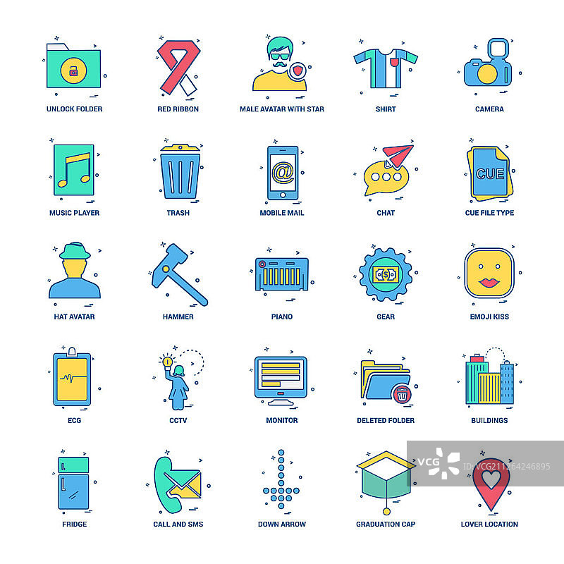 25商业概念混合平面颜色图标集图片素材