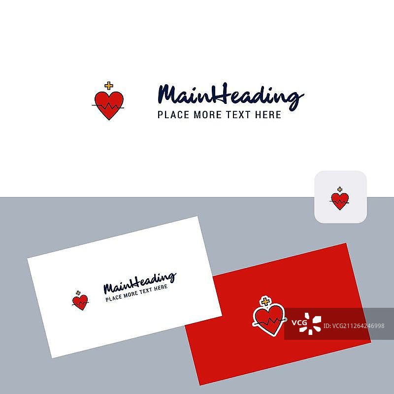 心率矢量标志，带名片模板。优雅的企业形象。-矢量图片素材