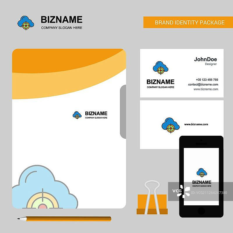 目标云业务Logo、文件封面名片和移动应用设计。矢量图图片素材