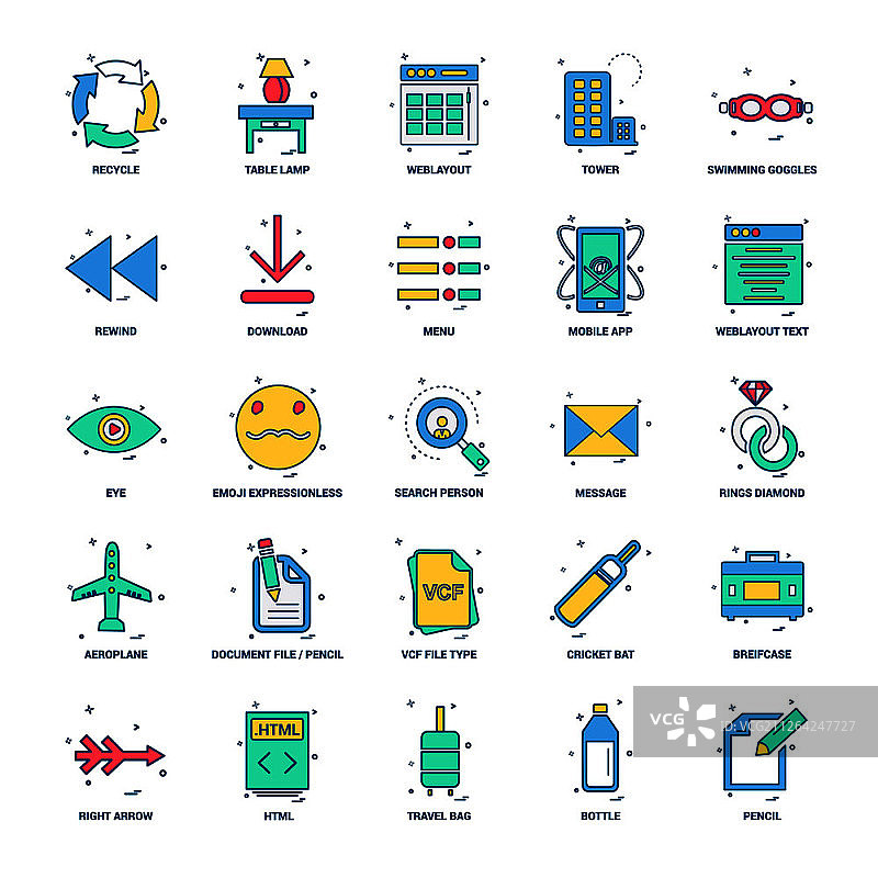 25商业概念混合平面颜色图标集图片素材