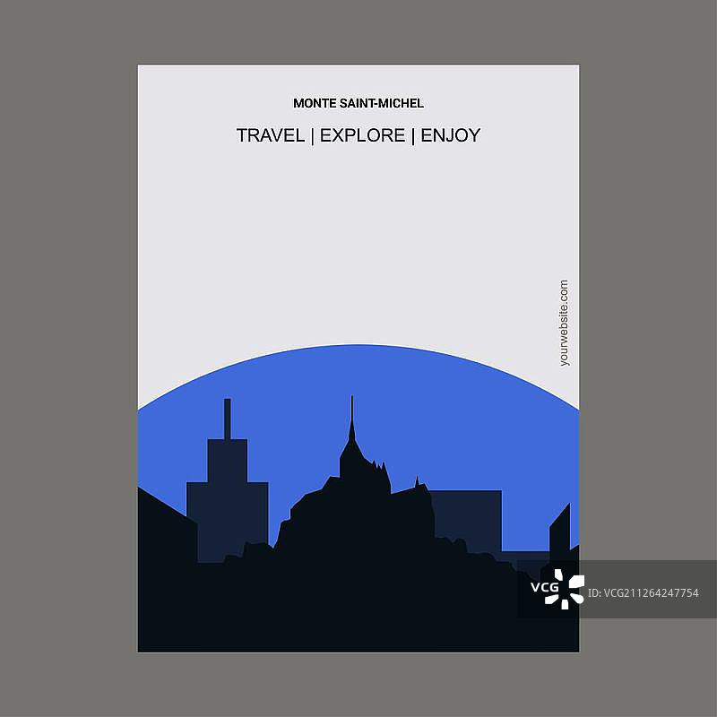 法国圣米歇尔山复古风格地标海报模板图片素材
