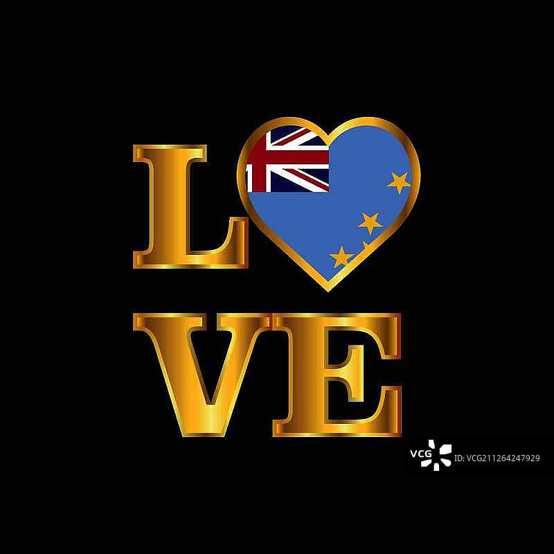 图瓦卢国旗爱心排版设计矢量金色字体图片素材