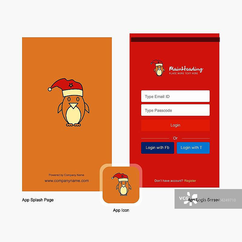 公司圣诞企鹅登录页启动界面设计与Logo模板：移动在线商务模板图片素材