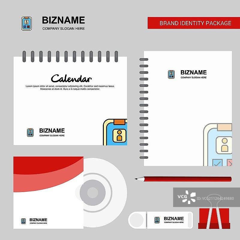 社交媒体用户资料Logo日历模板CD封面日记和USB品牌文具套装设计矢量模板图片素材