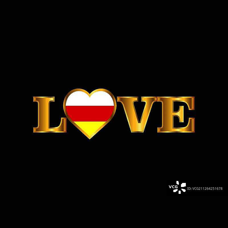 金色爱情文字北奥塞梯旗帜设计矢量图片素材
