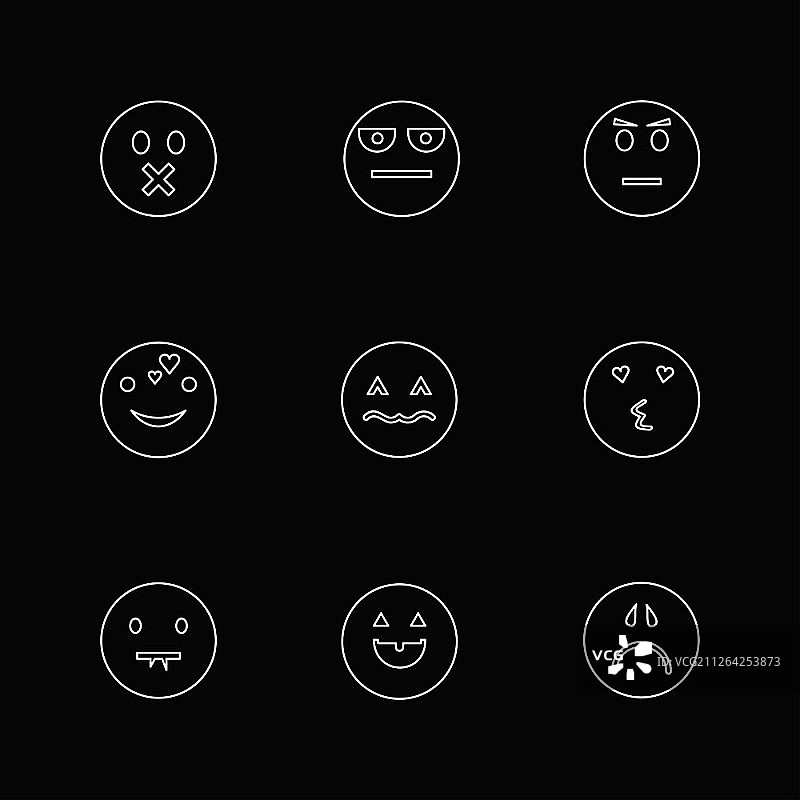 表情符号，笑脸，悲伤，快乐，哭泣，大笑，爱，愤怒，恼人，困惑，紧张，心碎，浪漫，图标，矢量，设计，扁平，集合，风格，创意，图标图片素材