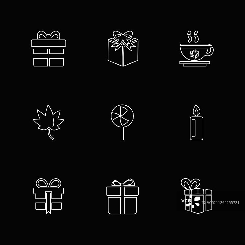 圣诞节前夕：雪花、树木、糖果、新年、庆祝、礼品盒、降雪、冬季、连衣裙图标矢量设计图片素材