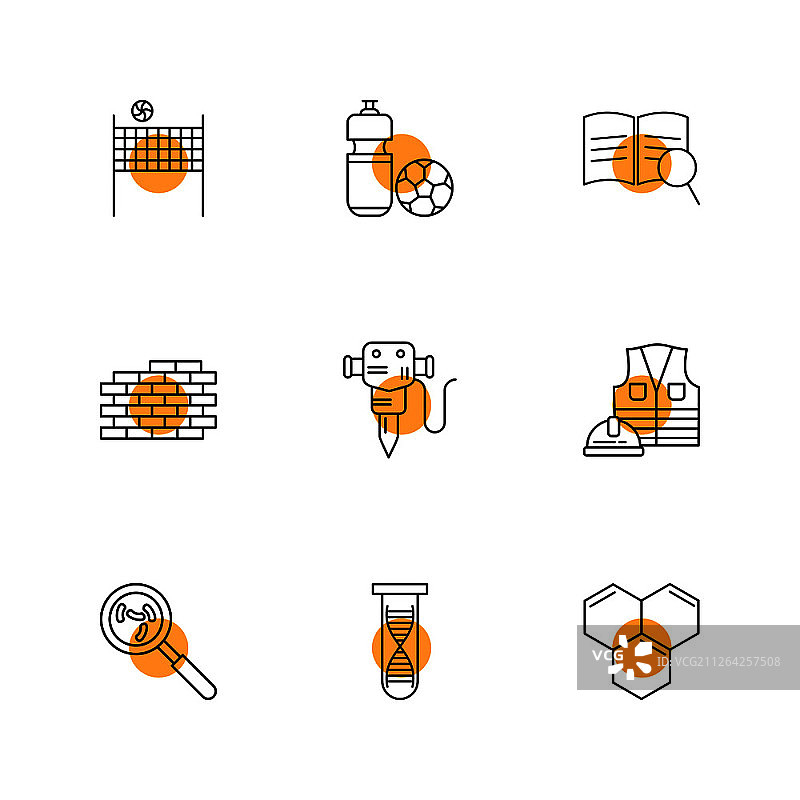 排球、球网、砖块、墙壁、手提钻、劳务、搜索、细菌、DNA图标矢量素材图片素材