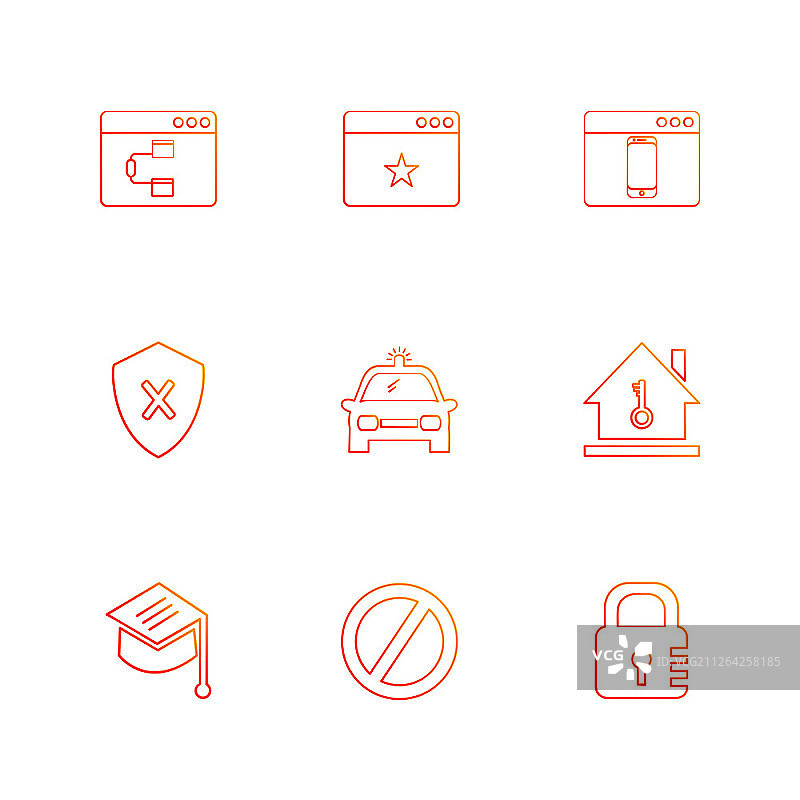 毕业典礼汽车锁盾牌窗户UI布局网页用户界面技术在线购物图表图形商业SEO网络互联网代码编程图标矢量设计扁平收藏风格创意图标图片素材