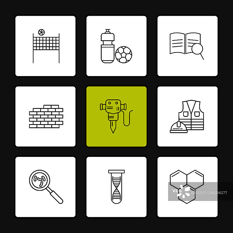 排球、球网、砖块、墙壁、手提钻、劳务、搜索、细菌、DNA图标矢量素材图片素材