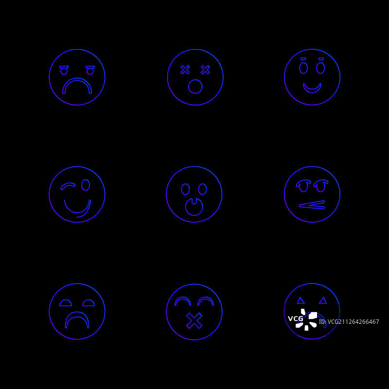 表情符号，笑脸，悲伤，快乐，哭泣，大笑，爱，愤怒，恼人，困惑，紧张，心碎，浪漫，图标，矢量，设计，扁平，集合，风格，创意，图标图片素材