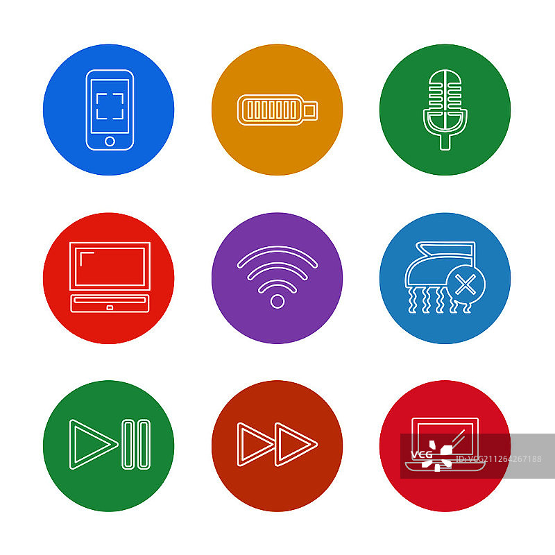 社交媒体智能手机移动互联网聊天信息搜索存储时钟云图标矢量设计扁平风格创意图标图片素材