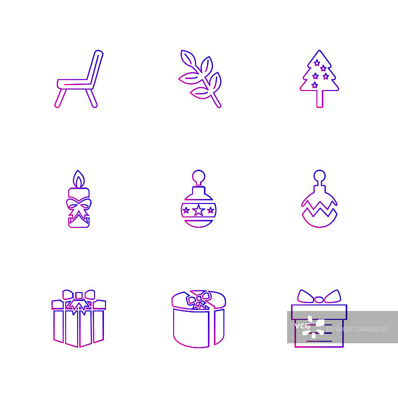 圣诞节前夕：雪花、树木、糖果、新年、庆祝、礼品盒、降雪、冬季、连衣裙图标矢量设计图片素材