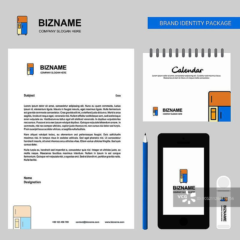 冰箱企业信头、2019年日历和移动应用设计矢量模板图片素材