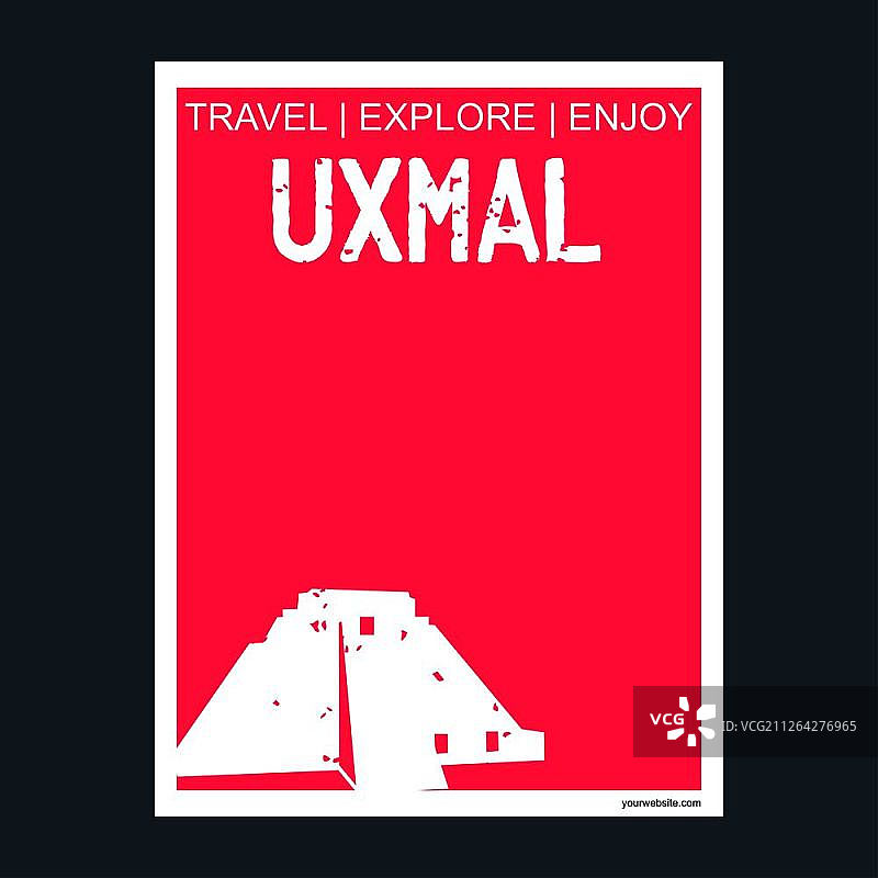 墨西哥尤卡坦尤克斯马尔遗址地标宣传册扁平风格和排版矢量图片素材