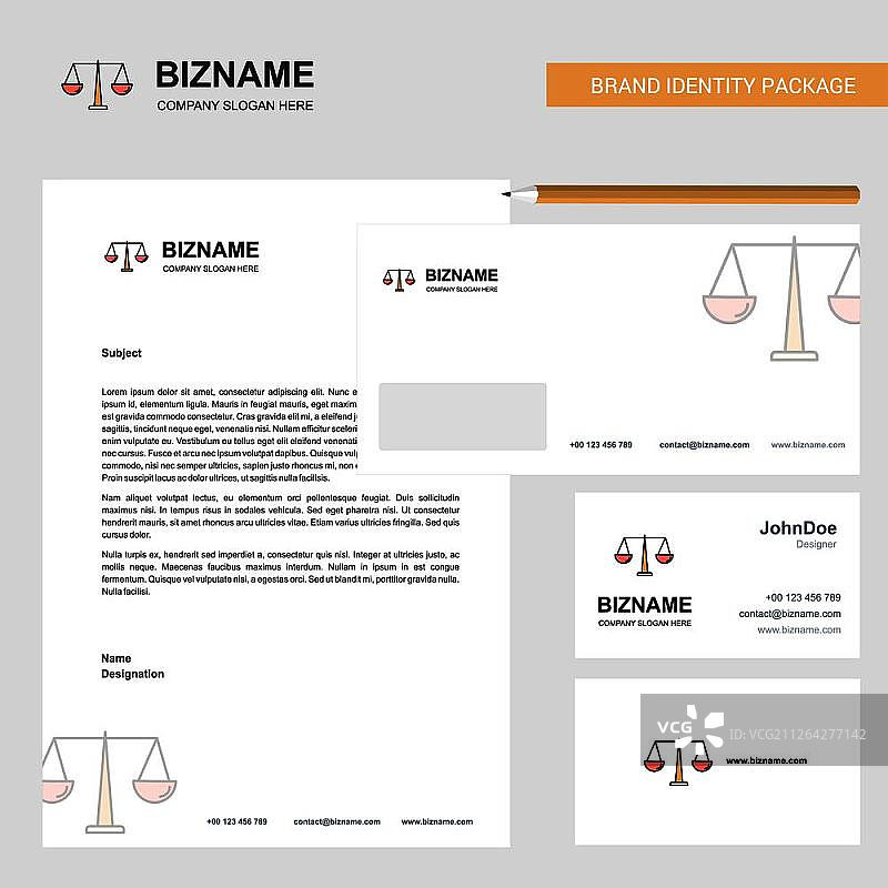 正义商业信笺、信封和名片设计矢量模板图片素材