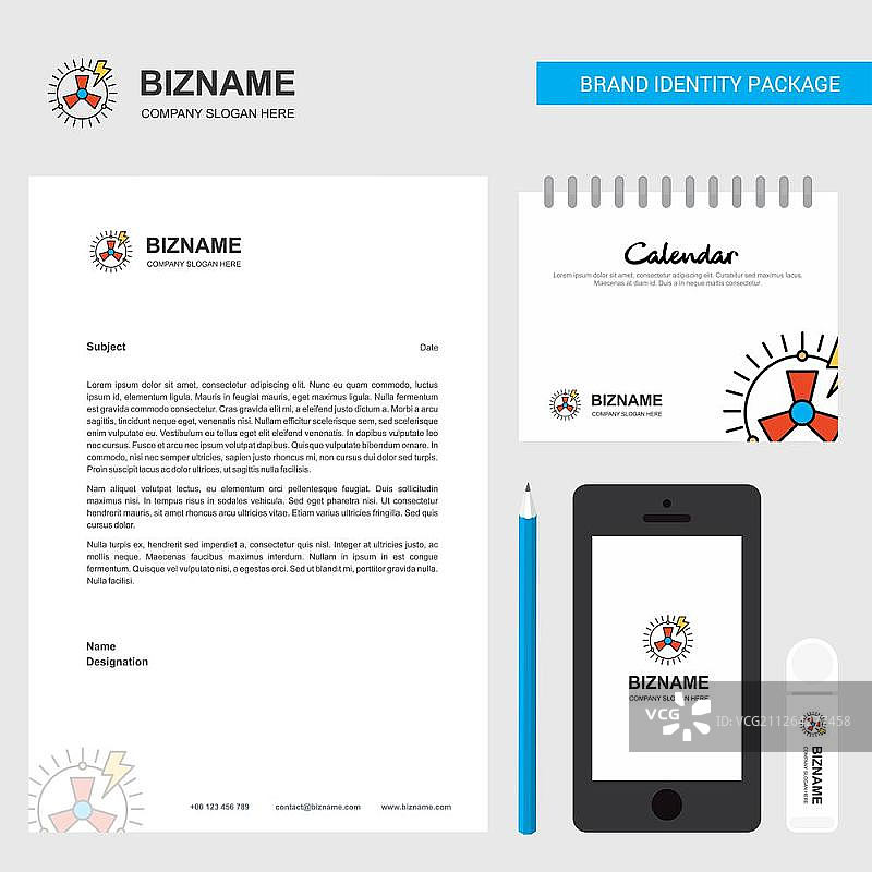 涡轮机商业信笺、2019年日历和移动应用设计矢量模板图片素材