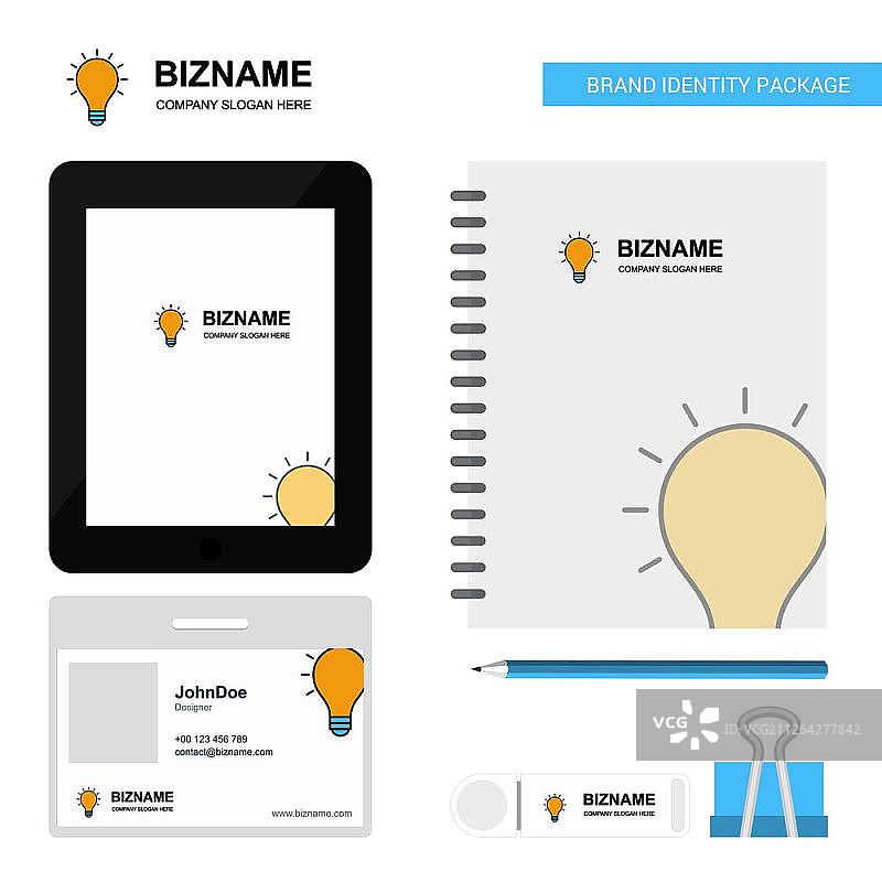 创意商业Logo、Tab应用、日记PVC员工卡和USB品牌文具套装设计矢量模板图片素材