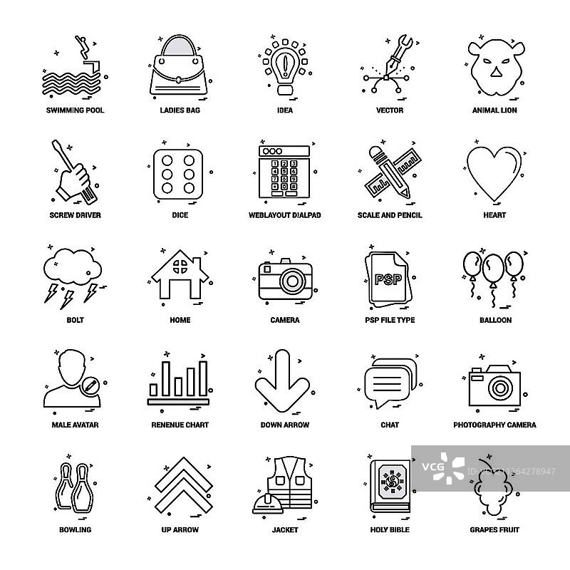 25个商业概念组合线图标集图片素材