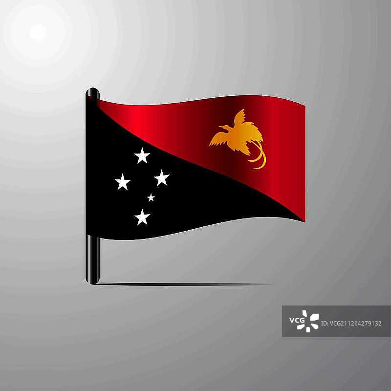 巴布亚新几内亚飘扬的闪亮国旗设计矢量图图片素材