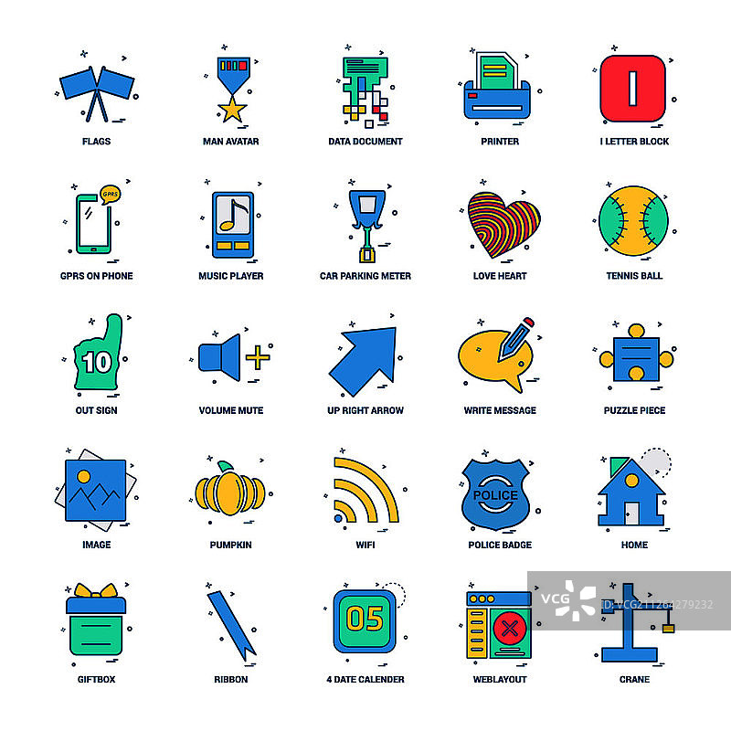25商业概念混合平面颜色图标集图片素材