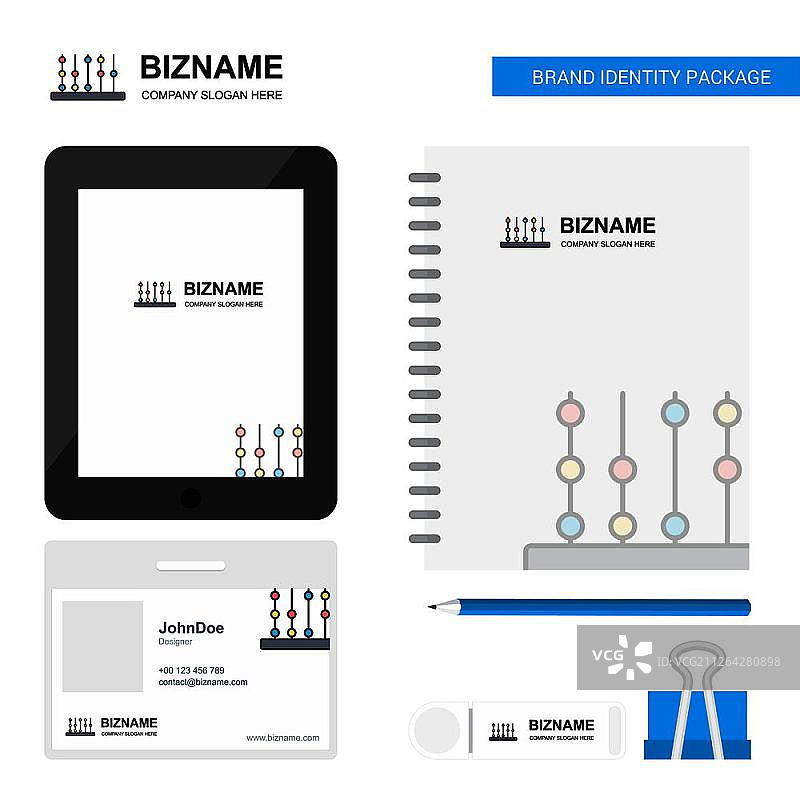 算盘商业Logo、Tab应用、日记PVC员工卡和USB品牌文具套装设计矢量模板图片素材