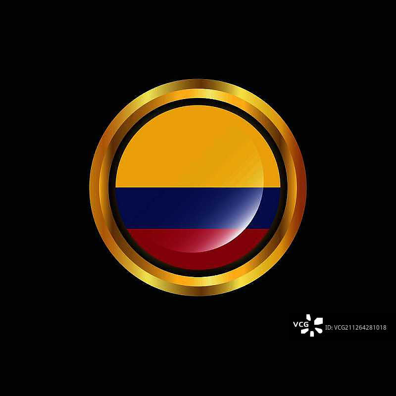 哥伦比亚国旗金色按钮图片素材