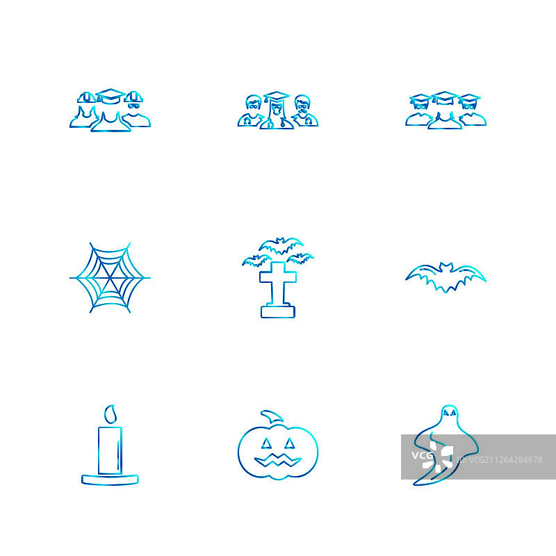 万圣节蝙蝠南瓜蜘蛛蜡烛矢量图标图片素材