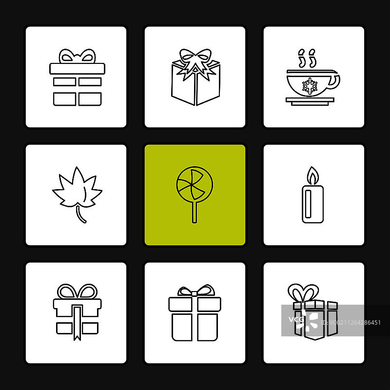 圣诞节前夕：雪花、树木、糖果、新年、庆祝、礼品盒、降雪、冬季、连衣裙图标矢量设计图片素材