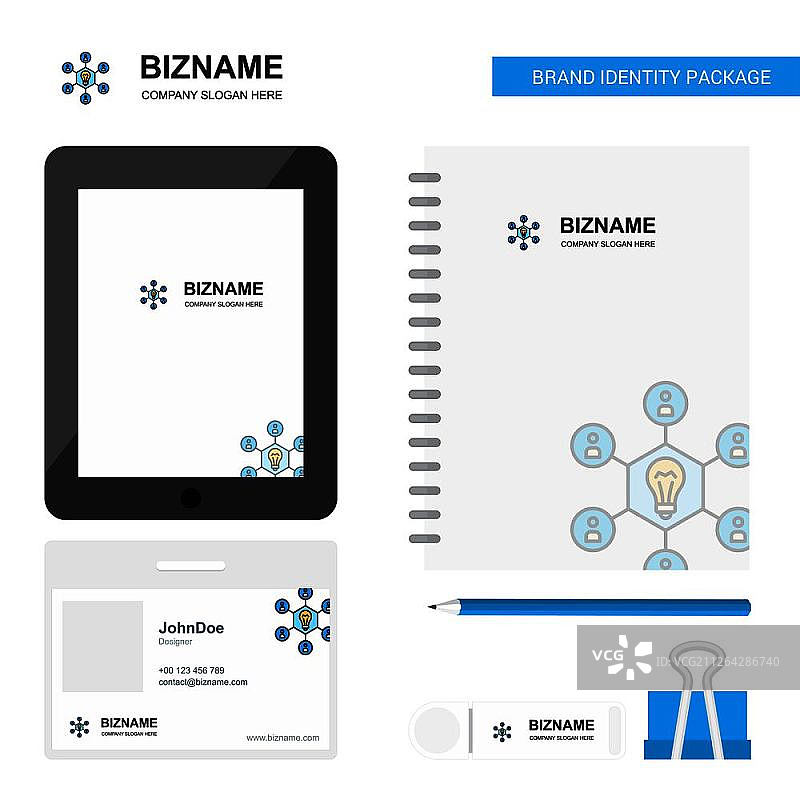 分享创意商业Logo、Tab App、日记PVC员工卡和USB品牌文具套装设计矢量模板图片素材