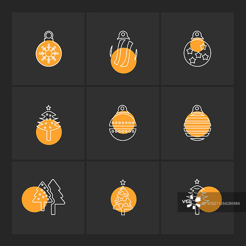 圣诞球、雪花与圣诞树装饰元素设计图片素材