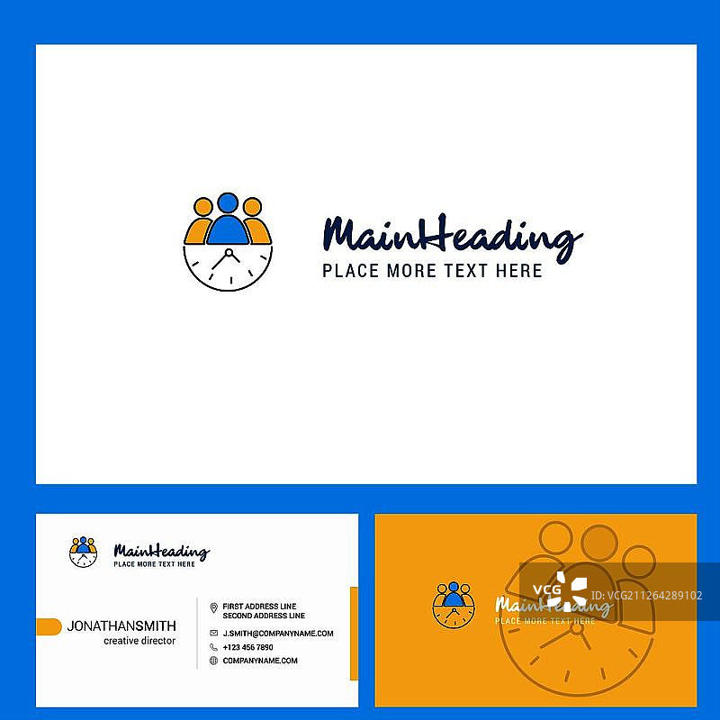 带有标语和名片正反面的团队时间标志设计。矢量创意设计图片素材