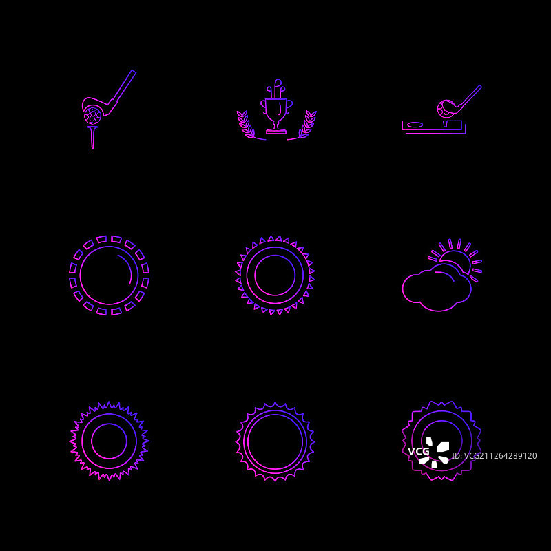 天气、体育、气候、高尔夫、太阳、球、高尔夫球棒、击球、射击、夏季、雪、云、雨、山丘、球车、球童、球位标志、图标、矢量、设计、扁平风格、创意图标合集图片素材