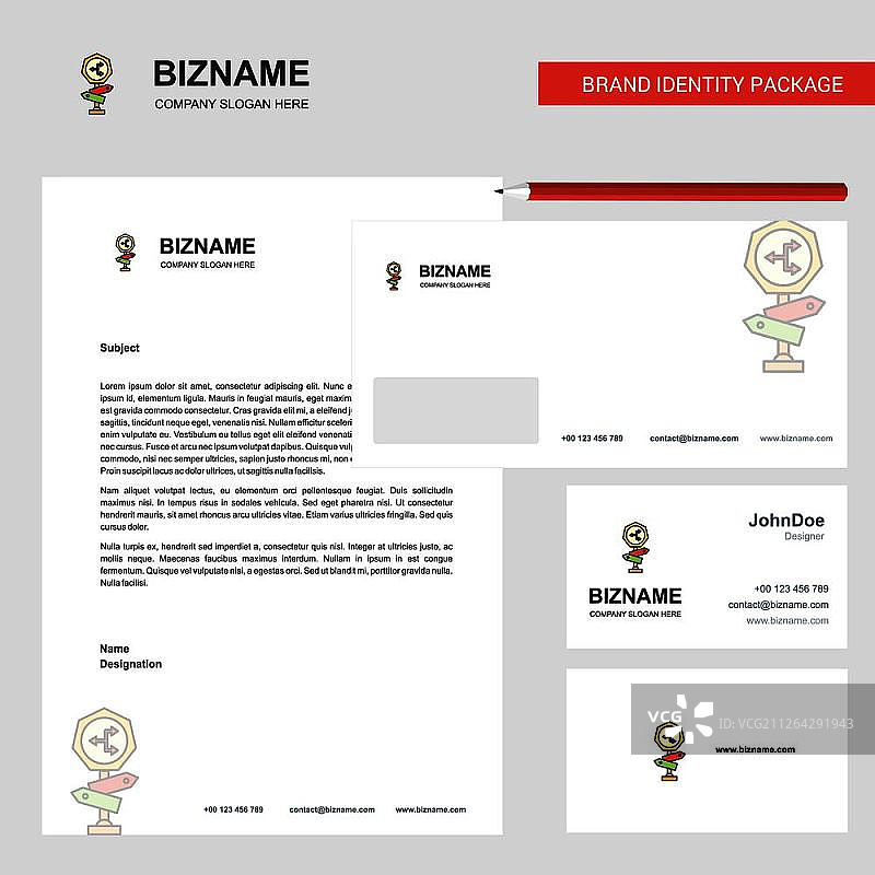 另类道路标志，商业信笺抬头，信封和名片设计矢量模板图片素材