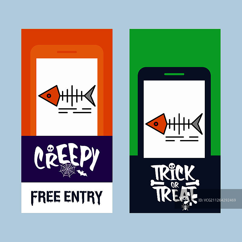 万圣节快乐邀请函设计与鱼头骨矢量图图片素材