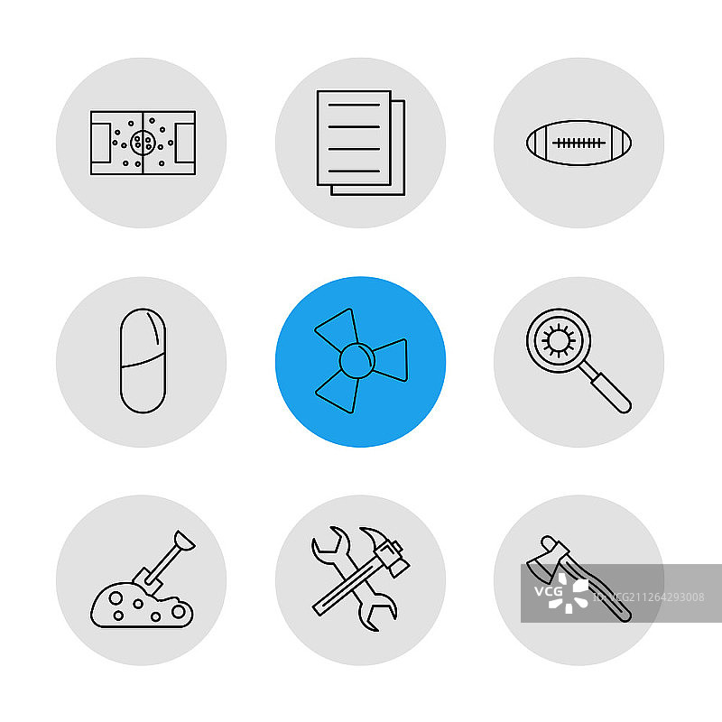 足球场、文档、橄榄球、搜索、斧头、医药、铲子、球迷、锤子、扳手、图标、矢量、设计、扁平、合集、风格、创意图标图片素材