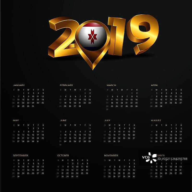 2019年日历模板：莫尔多瓦地图金色排版标题图片素材